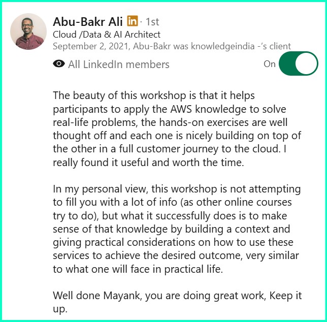 LinkedIn recommendation - Abu-Bakr Ali