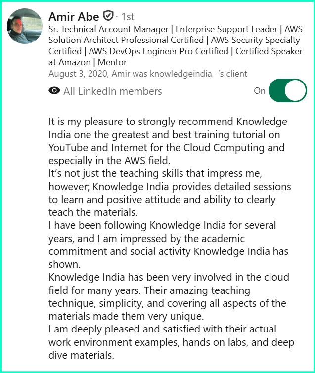 LinkedIn recommendation - Amir Abe