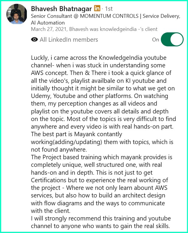 LinkedIn recommendation - Bhavesh Bhatnagar