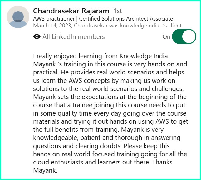 LinkedIn recommendation - Chandrasekar Rajaram