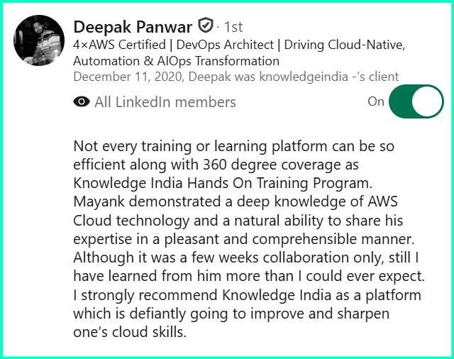 LinkedIn recommendation - Deepak Panwar