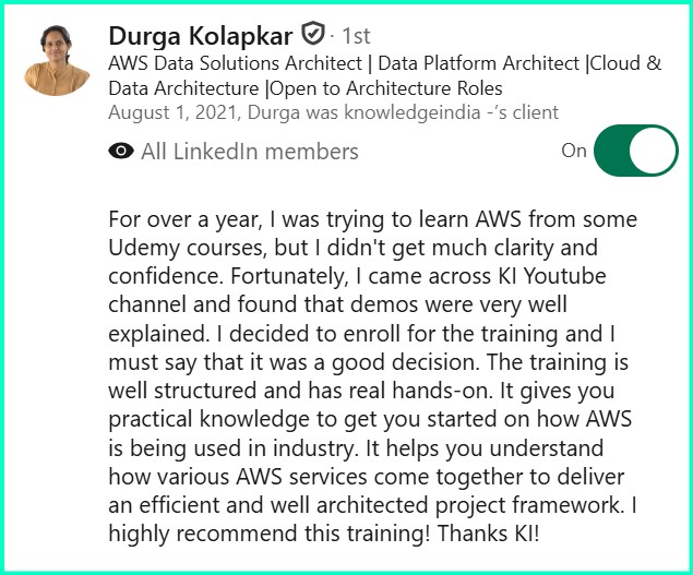 LinkedIn recommendation - Durga Kolapkar