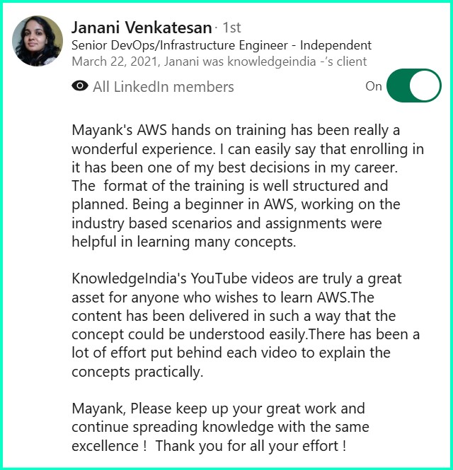 LinkedIn recommendation - Janani Venkatesan