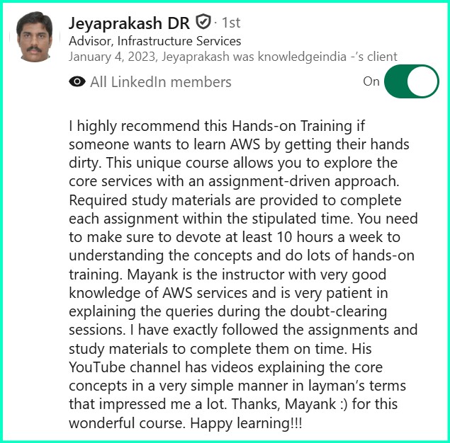 LinkedIn recommendation - Jeya