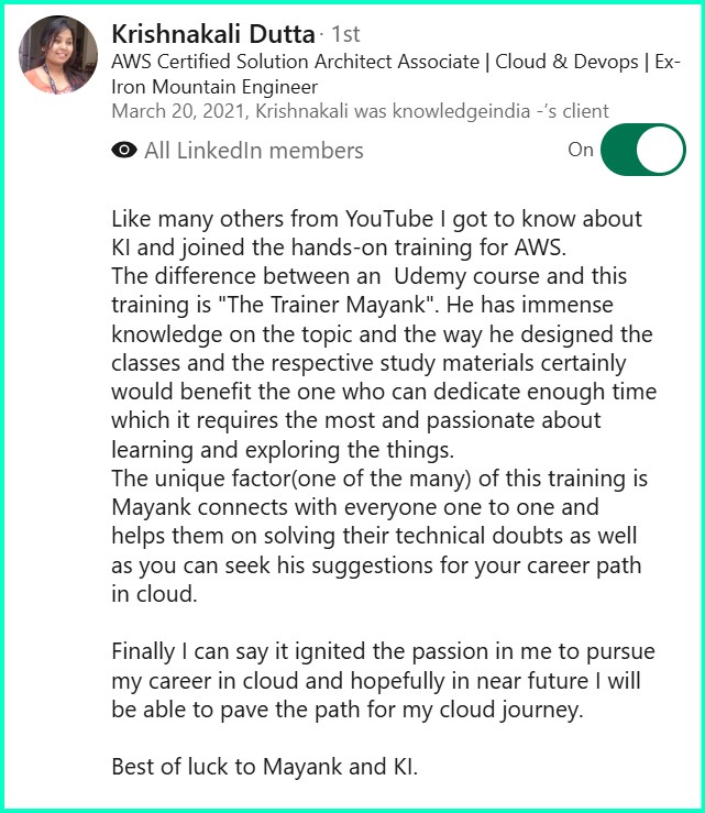 LinkedIn recommendation - Krishnakali Dutta