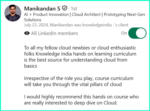 LinkedIn recommendation - Manikandan S
