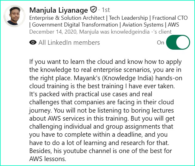 LinkedIn recommendation - Manjula Liyanage