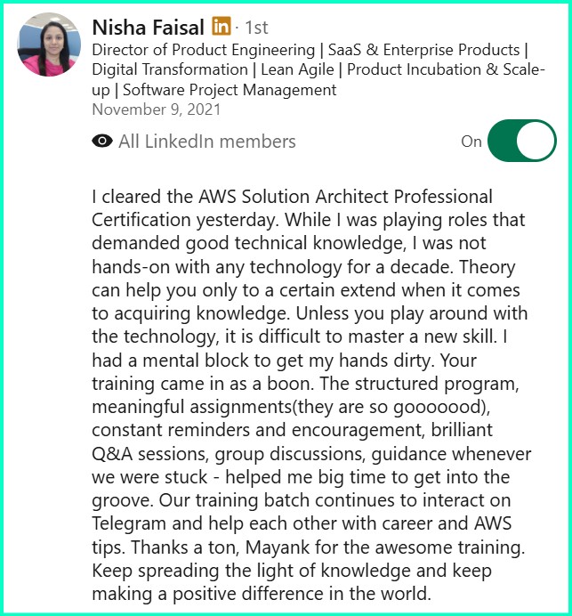 LinkedIn recommendation - Nisha