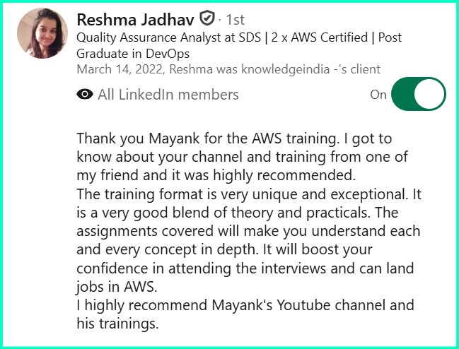 LinkedIn recommendation - Reshma Jadhav
