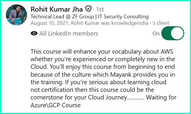 LinkedIn recommendation - Rohit Kumar Jha