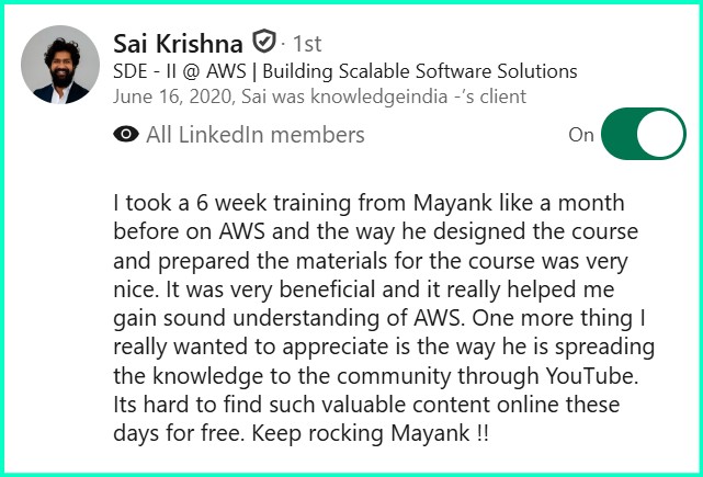 LinkedIn recommendation - Sai Krishna
