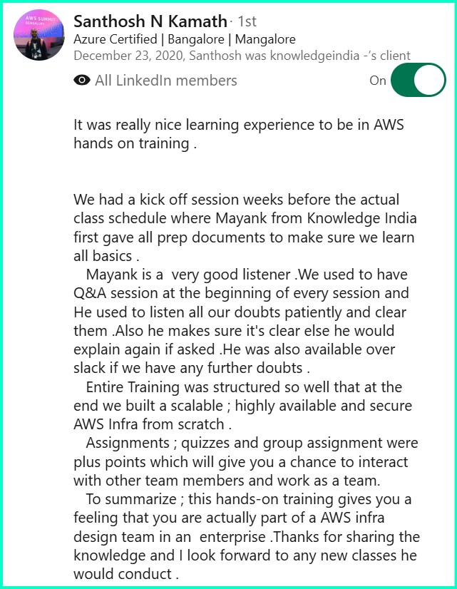 LinkedIn recommendation - Santhosh