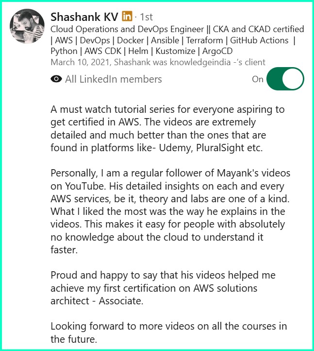 LinkedIn recommendation - Shashank