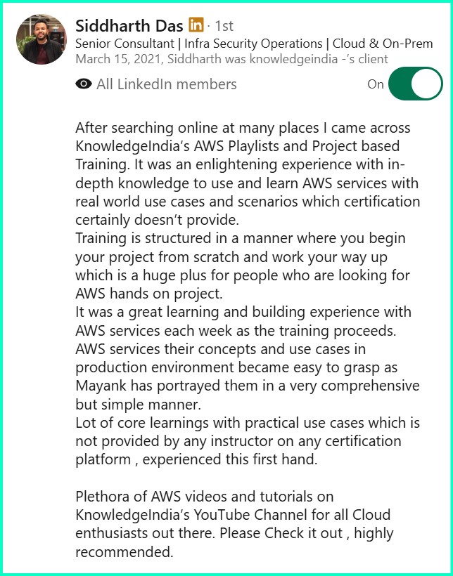 LinkedIn recommendation - Sid
