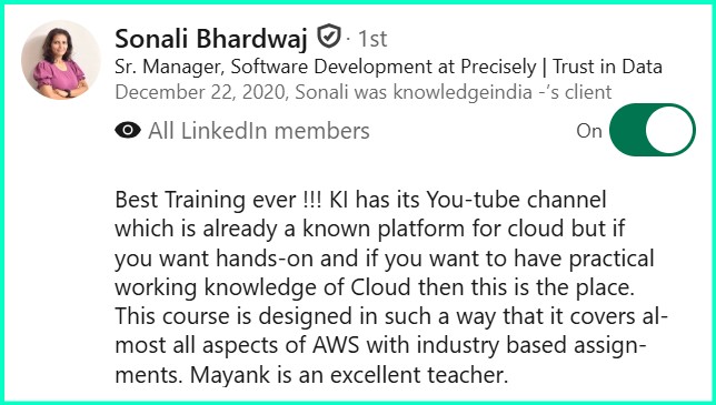 LinkedIn recommendation - Sonali Bhardwaj