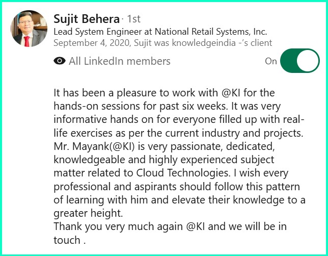 LinkedIn recommendation - Sujit Behera