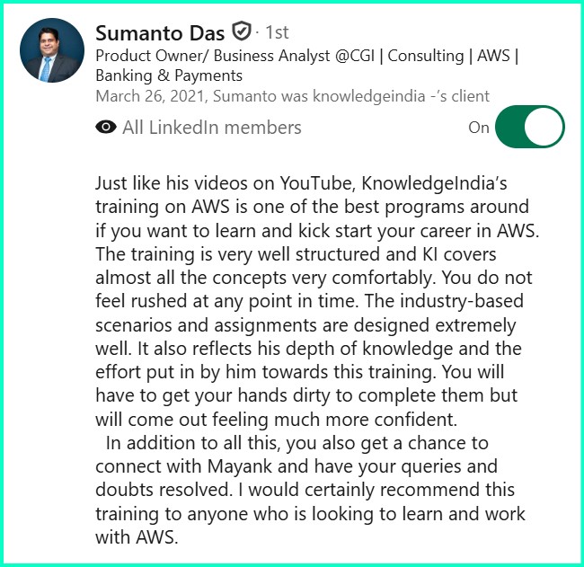 LinkedIn recommendation - Sumanto Das
