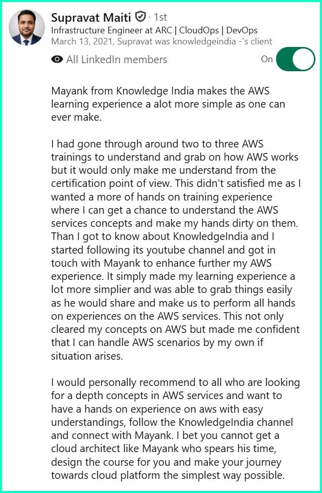 LinkedIn recommendation - Supravat Maiti