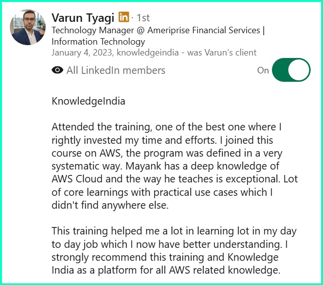 LinkedIn recommendation - Varun Tyagi