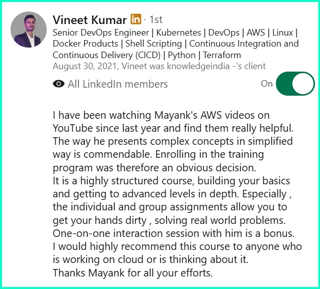 LinkedIn recommendation - Vineet Kumar